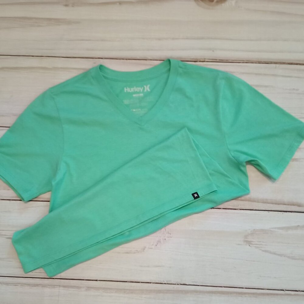 Hurley Youth Teal Green V-Neck Shirt Short Sleeve Top Unisex